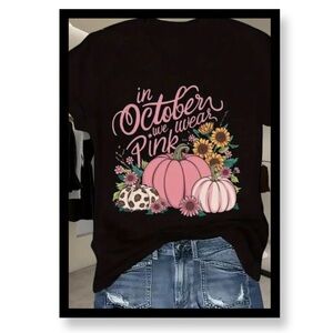 Women’s Plus Black Graphic Tee with Pink Pumpkin Design